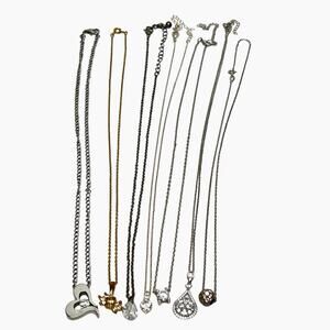 Rhinestone Pendant Necklace Lot 7 Gold And Silver Tone Wearable Delicate Sparkly